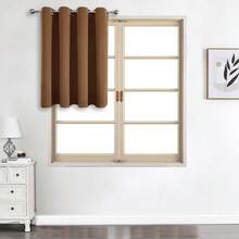 1pc Solid Color Polyester Blackout Curtain Panel, Room Darkening Thermal Insulated Curtain For Living Room, Bedroom Decor - Rust Brown - View 31