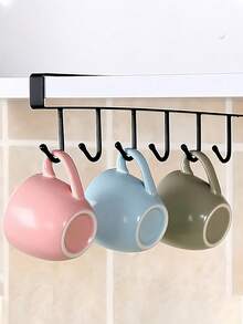 No Drill Wall Mounted Storage Rack With 6 Hooks, Suitable For Storing Coffee Mugs, Hats, Jewelry And Accessories, Great For Organizing Keys, Necklaces, Small Decor Items. Iron Storage Hanging Rack For Bedroom, Cabinet, Dorm, Home Decor, Kitchen , Makeup Room Decor,Room Decor - White - View 11