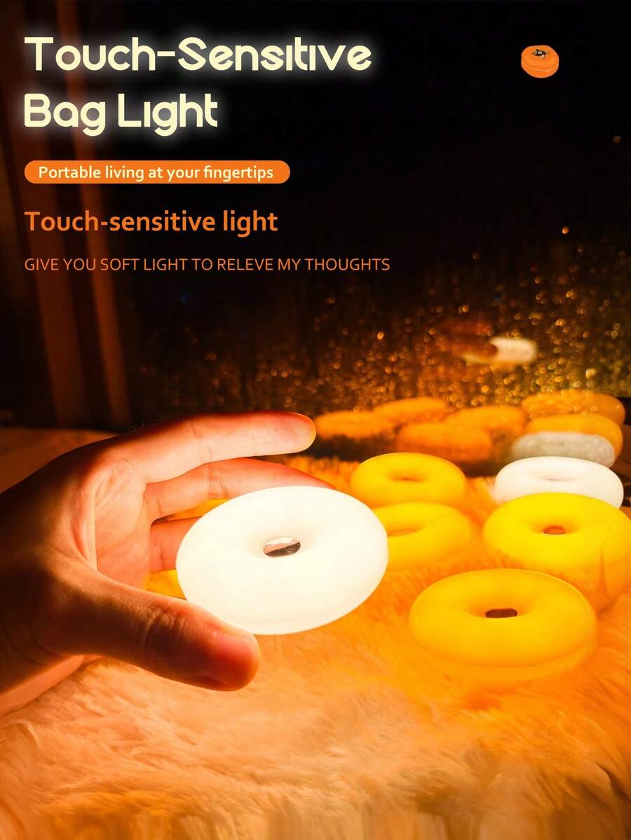 1pc-New Charging Mini Bag Light, USB Charging & Touch Dimming Design, LED Magnetic Atmosphere Lamp, Donut Bedside Night Lighting, Gift