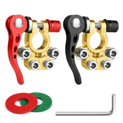 2pcs 12V 4-Way Leisure Battery Terminal Connector, Positive & Negative Quick Detachable Pure Brass Automotive Battery Connector Suitable For SAE/JIS Type A Post, Boat, Car, RV