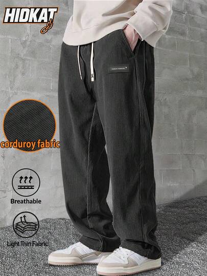 Hidkat 男士灯芯绒休闲运动裤，纯色，带抽绳和口袋，面料柔软舒适，适合日常休闲活动，春秋季穿着。