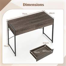 COSTWAY Computer Desk With 2 Drawers, Compact Writing Desk With Heavy-Duty Metal Frame, Multipurpose Computer Workstation Vanity Table For Bedroom, Home Office, Gaming Room, Grey - Grey - View 3