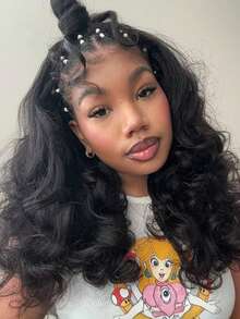 U型卷发假发，适合非裔卷发，18英寸波波头蓬松卷发，自然黑色，无需留毛，夹式半头假发 - 黑色 - 查看 1