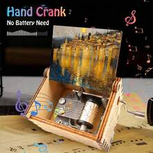 Mini Wooden Mechanical Music Box - Hand Cranked Musical Ornament With Van Gogh Landscape Art, Plays 'You Are My Sunshine'Mini Wooden Mechanical Music Box - Hand Cranked Musical Ornament With Van Gogh Landscape Art, Plays 'You Are My Sunshine - Multicolor - View 5