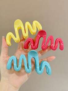 1 Piece Of Wavy Claw Clip, Sweet, Stylish And Minimalist Hair Accessory For Girls, Versatile For Daily Wear - Multicolor - View 2