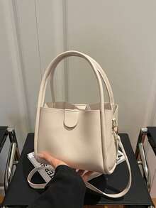 Túi xách màu trơn thời trang, túi tote đeo vai nữ kiểu dáng mới, túi giỏ cao cấp tinh tế với cảm giác sang trọng, túi xô tiện dụng cho đi làm, ở nhà và mua sắm. - trắng - Xem 9