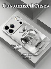 Ốp lưng điện thoại bằng kính cường lực họa tiết quả táo màu xám bạc ánh kim thời trang, có thể tùy chỉnh 26 chữ cái và tên, tương thích với iPhone 17 Pro Max/17 Air/16 Pro Max/15 Pro/14 Plus/13 Pro/12 Pro Max/11/Xs Max/8/7/6 Plus, S24 Ultra/S25 Ultra/A12, sản phẩm cao cấp dành cho doanh nhân, món quà tuyệt vời nhất dành cho bạn trai, bạn gái và gia đình. - trắng - Xem 6