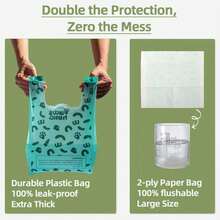 双层狗便袋，内含纸巾 - 50 个装 - 超厚防漏宠物粪便收集袋 - 告别闷热恶心的感觉 - 藍白色 - 查看 4