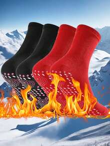 4 Pairs Men's Mid-Calf Socks With Anti-Slip Friction Heating, Comfortable Elastic Durable Heating Socks, Breathable Warm Anti-Cold Socks - Multicolor - View 4