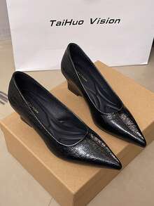 Women's Fashion Wedge Pumps Pointed Toe Slip-On Shoes, 2026 Spring/Summer New Arrival, Wedge Heel, Versatile, Elegant High Heels For Commuting - Black - View 3