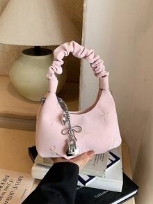 Large Capacity Handbag, New Design Niche Crossbody Bag, Women's Pleated Cloud Tote Bag - Pink - View 12