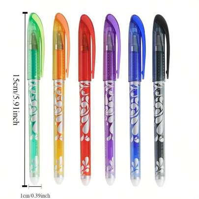 12pcs/Set (10 Refills + 1 Pen + 1 Eraser), 6 Color Options, Erasable Gel Pen, 0.5mm Tip, School & Office Supplies, Stationery Gift