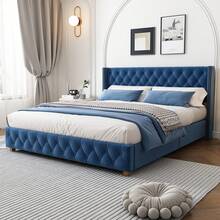 Upholstered Bed 160 * 200 Cm With Crossbar Frame And Headboard, Button Filling, Rivet Filling, Wooden Legs, Velvet, Multicoloured Optional.