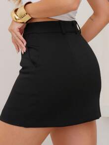 Lulurunm Wrap Skirt In Tailored Fabric With Straight Cut And Fine Finish - 黑色 - 查看 2