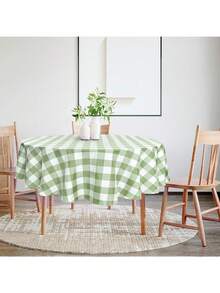Checkered Round Tablecloth, 70 Inch Dia. Waterproof Stain And Wrinkle Resistant Washable Fabric Table Cloth For Dining Room Party Outdoor Picnic - Sage Green and White - View 2