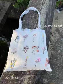 日式涂鸦刺绣帆布手提包，百搭休闲风通勤单肩包 - 彩色 - 查看 9