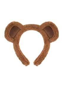 4pcs Cute Plush Bear Ear Headbands, SPA Makeup Washing Face Headbands, Fluffy Cartoon Animal Headbands, Soft Turban Hair Accessories, Suitable For Women And Girls, Headbands - Brown - View 3