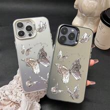 Funda para Celular Protectora Resistente a Golpes | Estilo Fashion con Diseño de Mariposas Metálicas y Efecto Degradado - Negro - Ver 2