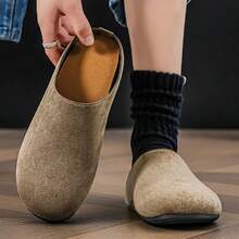 夏季新款男士无后跟套脚乐福鞋，休闲透气软底穆勒拖鞋，时尚舒适户外凉鞋，大码尺码 - 卡其色 - 查看 4