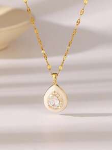 1pc Stainless Steel Bone Pendant Necklace With Water Drop & Heart Charms, Fashion Jewelry Gift For Women, Mothers, Mother's Day - Gold - View 9