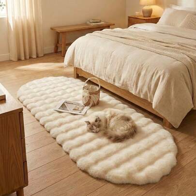 1 pieza Alfombra esponjosa y suave de color blanco, cómoda para dormitorio, sala de estar, estudio, oficina, entrada, alfombra lavable antideslizante y linda, adecuada para decoración del hogar en interiores todo el año, ideal para uso en interiores, alfombra de lujo minimalista para sala de estar, forma asimétrica, alfombra para dormitorio, alfombra para el lado de la cama
