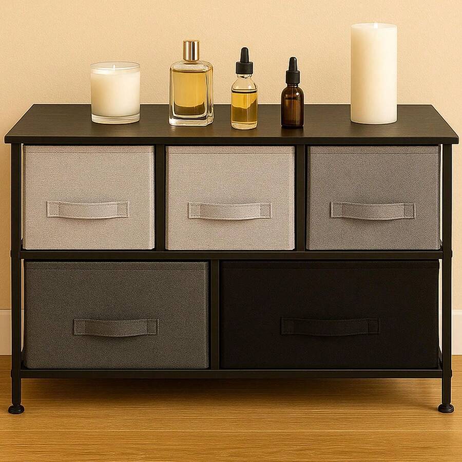 RACK & PACK Comoda Cajonera Estructural 5 Cajones de Tela para Ropa Soporta hasta 70 Kg Almacenamiento Hogar y Oficina Buro de 2 Niveles Mueble para Recamara Closet Organizador Color Negro - 1 - Ver 1