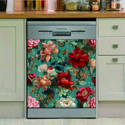 1 pezzo Adesivo per elettrodomestici - Adesivi vintage floreali turchese e bordeaux per frigoriferi e fornelli, adatti per forni, lavastoviglie, frigoriferi, armadi, frullatori e decorazione della casa. Adesivo rimovibile (senza residui).