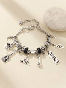 1pc Music Festival Themed Bracelet, TS Friendship Bracelet, Music Festival Concert Cheering Wristband, Fashionable Minimalist Guitar & Drum Band Bracelet - Multicolor - View 3