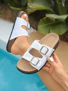 Women's Thick Sole Beach Sandals, New Fashion Non-Slip Slip-On Slippers For Pregnant Women, Summer - White - View 9