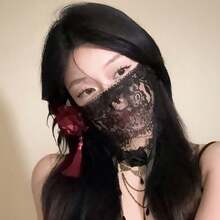 Black Flower Half Face Lace Mask Halloween Cos Mask Veil Ball Party Dress Up Photo Props - màu đen - Xem 4