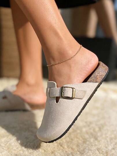 Women's Flat Shoes, Women's Suede Sandals (Please Order By Size Chart) White Shoes, Soft Cork Insole, Mule Shoes, Round Toe Buckle Slip-On Shoes, Indoor/Outdoor Comfortable Slides, Summer Thick-Soled Slippers, Adjustable Metal Buckle, Slip-On Shoes, Birkenstocks, Women's Wooden Clogs, Ladies Slippers, Holiday Shoes, Work Shoes, House Slippers, Apartment Slippers, Vacation Shoes, Travel Shoes, Slides, Sliders