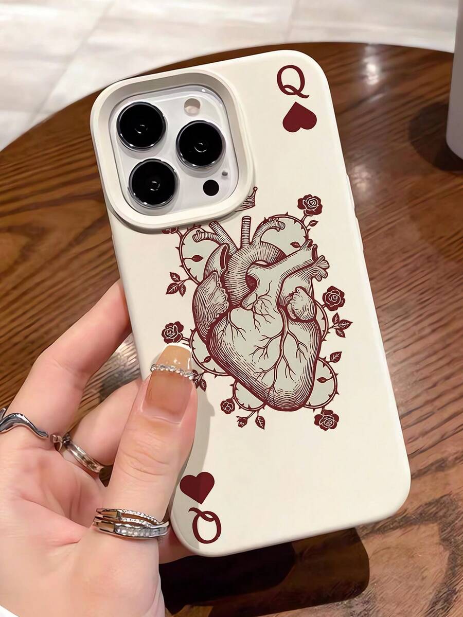 1 pieza Funda de teléfono con borde de color blanco lechoso con patrón de corazón personalizado de estilo minimalista, compatible con iPhone 17/16/16Pro/16Plus/15/15ProMax/15Pro/11/12/13/14ProMax/11Pro/11ProMax/12Pro/12ProMax/13Pro/13ProMax/14Pro/14ProMax, de alta gama y creativa - Multicolor - Ver 1