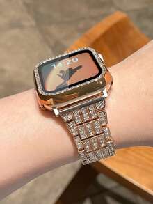 兼容 表带 38mm、40mm、41mm、42mm、44mm、45mm、46mm、49mm，闪亮奢华优雅的钻石镶嵌玫瑰金表带和表壳，内置屏幕保护膜，兼容 Ultra 3/2/1/SE/S11/S10/S9/S8/S7/S6/S5/S4/S3/S2/S1 系列 - 玫瑰金 - 查看 6
