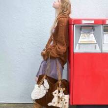 1pc Autumn/Winter "Plush Cat Dialogue" Fur Heavy Industry Embroidery Fashion Large Capacity Tote Shoulder Bag For Women - Multicolor - View 5