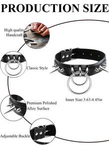 Xiacheng 1件哥特朋克风黑红链条颈链，PU皮项圈，哥特项链，万圣节圣诞节女士礼物 - 時尚款 - 查看 3
