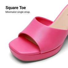 Women Minimalist Open Toe Heeled Mule Sandals Slip On, Thick Heel Casual High Heel Sandals For Outdoor Spring/Summer - Màu Hồng Tươi - Xem 7
