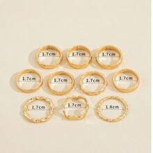 Set de 10 anillos de metal texturizado dorado, adecuado para fiestas, regalos y uso diario - 10 anillos de metal con textura dorada - Ver 3