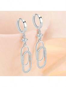 1pc Minimalist Unique 925 Silver Resin Heart & Dog Double Circle Earrings, Suitable For Women, Holiday, Party, Wedding, Gift - Silver - View 8