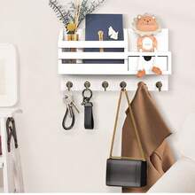 1 PC Keychain Wall-Mounted Type: Wall Key And Letter Holder, With 6 Hooks And Storage Drawer, Wooden Wall-Mounted Type, Mailbox Envelope Rack, Entrance Hall Key Rack, Wall-Mounted Bedroom Closet Rack, Solid Wood Storage Rack, Convenient For Installing Key Rack For Home Decoration At The Entrance. - Multicolor - View 13