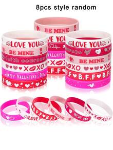 Valentinstag Party Geschenkset: Süße Herz- und Süßigkeiten-Muster Klapper-Armbänder und Silikon-Armbänder, lustige Geschenke für den Klassenaustausch und Geschenktüten-Füllungen - Verschiedenfarbig - Übersicht 10