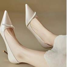 春夏新款尖头粗跟优雅低帮女式高跟鞋 - 杏色 - 查看 3