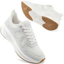 Women's White Platform Sports Shoes - Ultra-Lightweight & Breathable Mesh Lace-Up Sneakers With Thick Wedge Sole For Women, Non-Slip Athletic Shoes For Running, Cycling, Walking, Tennis, Gym Training, Yoga & Outdoor Workouts | All-Season Comfortable Sneakers For Daily Casual Wear.White Shoes,Women's Shoes,Valentine's Day,Beach Shoes,White Sneakers For Women,Tennis Shoos,Platform Sneakers. - trắng - Xem 2