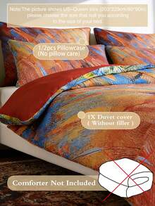 3Pcs Vibrant Oil Painting Print Duvet Cover Set, Luxurious Soft Lightweight Breathable Wrinkle-Resistant Bedding, (1 Duvet Cover + 2 Pillow Shams, No Filling), Suitable For Single, Dorm, Student, Home Bedroom, Hotel, Multi-Color, Extra Large Size - Red - View 2