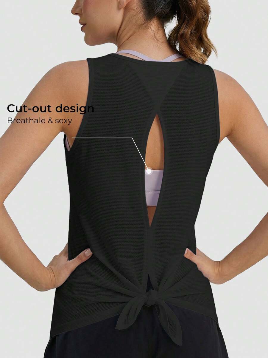 MathCat Women's Workout Tanks Cloudweight Open Back Workout Lightweight Athletic Gym Tank Soft Running Sleeveless Shirts - 黑色 - 查看 1