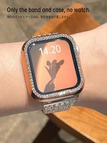 兼容 表带 38mm、40mm、41mm、42mm、44mm、45mm、46mm、49mm，闪亮奢华优雅的钻石镶嵌玫瑰金表带和表壳，内置屏幕保护膜，兼容 Ultra 3/2/1/SE/S11/S10/S9/S8/S7/S6/S5/S4/S3/S2/S1 系列 - 玫瑰金 - 查看 4