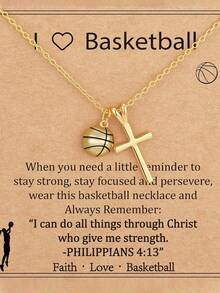时尚奢华百搭优雅篮球、排球、十字架、足球、橄榄球吊坠项链，适合旅行、聚会、派对、新年、情人节、母亲节、斋月及各种节日佩戴。 - 金色 - 查看 14