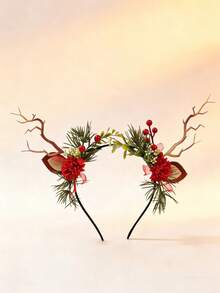 1件装森林风格3D鹿角头箍节日派对发饰树枝花冠女士头箍情人节发箍发圈头饰 - 彩色 - 查看 11