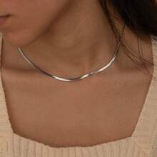 Dây chuyền choker vàng chống nước họa tiết xương cá, rộng 3mm, kiểu dáng tối giản, dây chuyền dạng rắn dẹt đơn giản, dây chuyền nhiều lớp đơn giản, quà tặng trang sức mùa hè, trang sức thép không gỉ. - Vàng - Xem 2