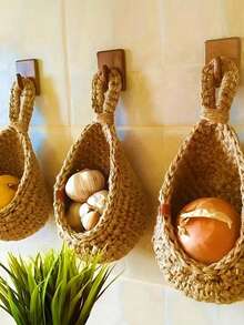 6/3/1pcs Set Wall Hanging Woven Baskets, Bohemian Style, Creative Water Drop Shape, Suitable For Vegetables, Fruits, Kitchen Storage Baskets, Also Fit For Holiday Decoration, Kitchen Storage Bags, Hanging Storage Baskets, Storage Bags, Kitchen Decor Storage Bags - Multicolor - View 3