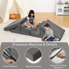 8 piezas sofá modular para niños, sofá infantil, sofá semillero para niños, sofá convertible de espuma para niños y niñas, sofá para sala de juegos - Gris - Ver 4